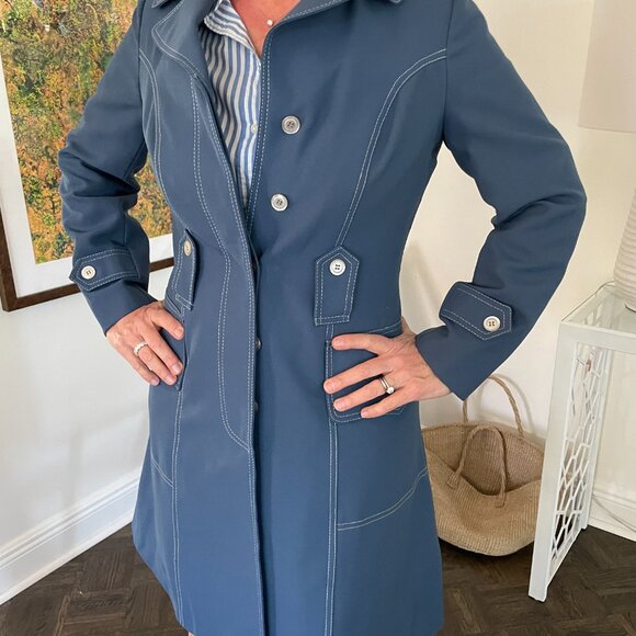 Vintage 1960s Fairhaven Blue Trench Coat Jacket Made in British Hong Kong - Picture 1 of 10
